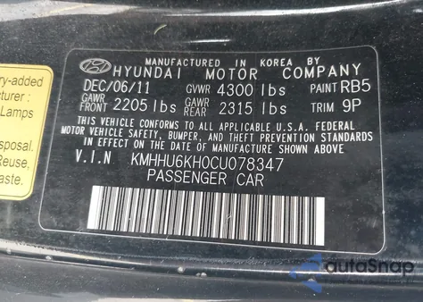 2012 Hyundai Genesis 3.8 Grand Touring из США, поврежденный, VIN KMHHU6KH0CU078347